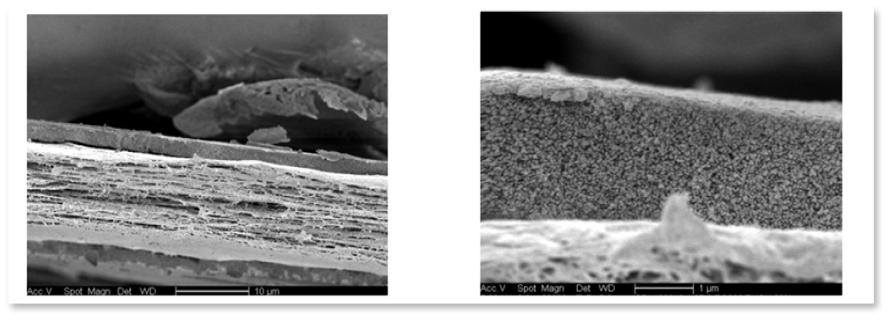 Fig 3 – SEM of ENTEK Membranes double-side coated nano-structured Lithium-ion battery separator composites