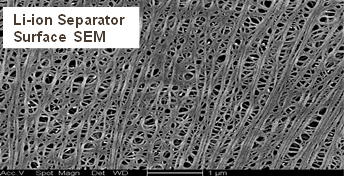 microscopic view of Li-On separator surface (SEM)