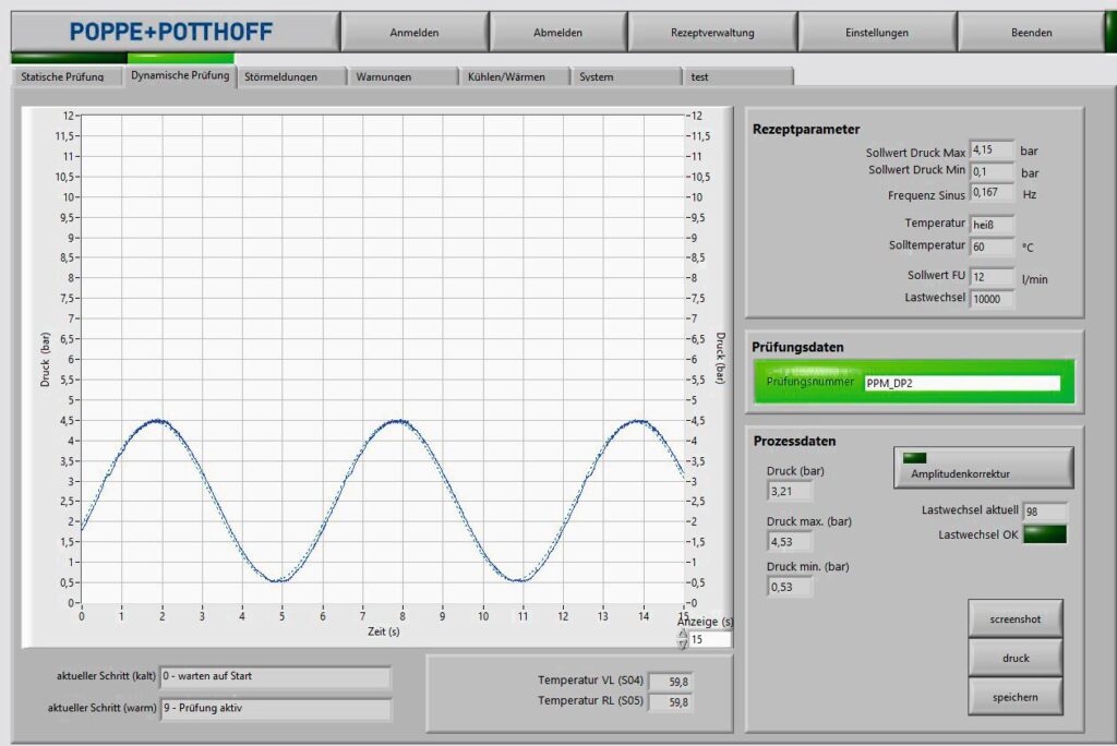 image showing how Curve: Temperature, volume flow and pressure changes can be freely programmed in sinusoidal and trapezoidal form allowing for fast and economical testing