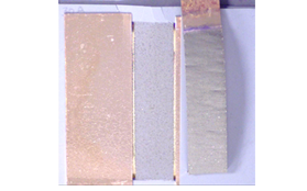 Figure 3: Peel test sample after peel test. A dark color remains on the peel strip and on the substrate, which indicates Si3N4 has been pulled out. The small rectancle indicates the position for the EDS mapping seen in Figure 4.